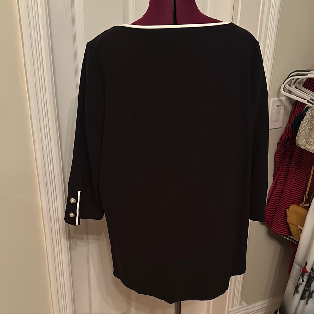 Talbots Black Bateau Neck 3/4 Sleeve Blouse - Picture 4 of 6